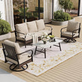 SUNSHINE VALLEY 4 PCS Metal Outdoor Patio Furniture Set, Patio Conversation Sets 1 3-Seater Sofa, 2 Swivel Chairs with 5.75" Extra Thick Cushion & Coffee Table, Black Frame Backyard Furniture, Beige