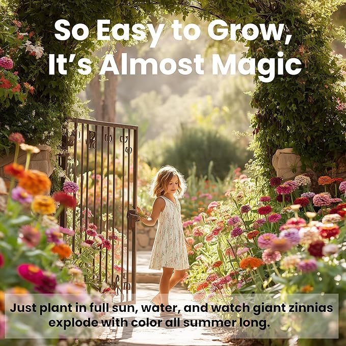 NatureZ Edge Zinnia Seeds for 2025 Planting Outdoors, Over 16,500 Flower Seeds, 1/4 lb, Non GMO Made in USA, Bulk Semillas De Flores para Sembrar, California Giants, Easy to Grow Zinnia Seed Mix
