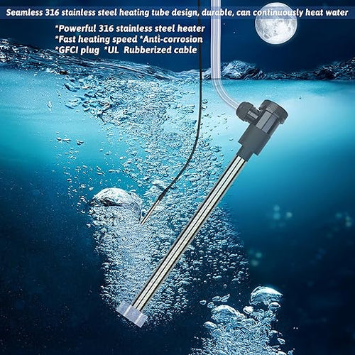 1800W Immersion Water Heater Portable Electric Bathtub & Inflatable Pool Submersible Water Heater with Thermostat, GFCI for Bucket, Swimming Pool, Baptistry, Sap, Above Ground Pool & Hot Tub