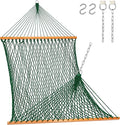 Lazy Daze Hammocks 12FT Double Rope Hammocks, 2 Person Hand Woven Cotton Hammock with Spreader Bar for Outside, Patio, Poolside, FIT 13-15 Foot Stand, Max 450 Lbs, Green, 141 x 57 inches