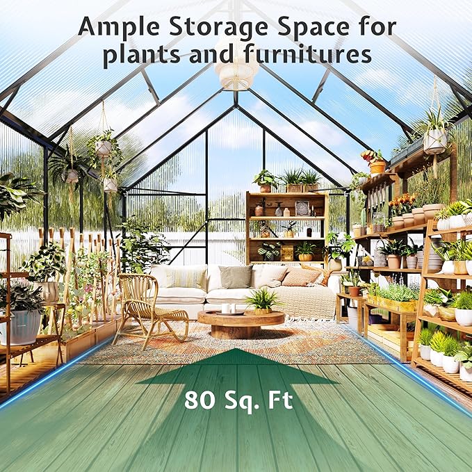 Jocisland 8x10Ft Polycarbonate Greenhouse, Heavy Duty Aluminum Frame with 2 Windows & Swing Doors, Outdoor Garden Greenhouses for Backyard, Black