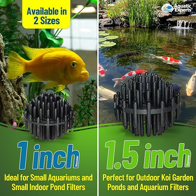 Aquatic Experts Bio Balls Filter Media Bulk, 1.5 Inch Large Bio Balls for Pond & Aquarium Filters, Pond Filter Media for Outdoor Ponds, (300 Count with 14" x 20" Mesh Bag, 1.5 Inch)