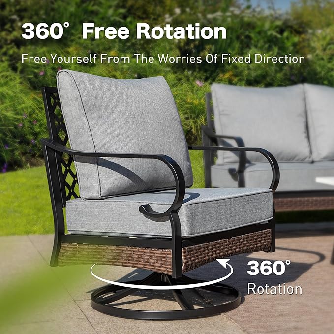 SUNSHINE VALLEY 5 Piece Metal Outdoor Patio Furniture Sets with Firepit Table, Patio Conversation Sets 1 3-Seater Sofa, 1 2-Seater Loveseat, 2 Swivel Chair with 5.75" Cushion for Backyard Deck, Gray