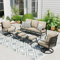 Sophia & William Patio Furniture Sets for 5 Outdoor Metal Conversation Sets 5 Pcs with 2 x Cushioned Swivel Sofa Chairs, 2 x Ottomans as Coffee Table, 1 x 3-Seat Sofa, Lawn Backyard Poolside Beige