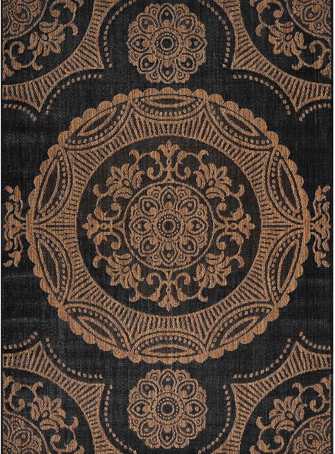 Medallion Outdoor Rug 9x12 Washable Outside Carpet for Indoor Patio Porch Waterproof Easy Cleaning Non Shedding Area Rugs Nut Brown 9 x 12