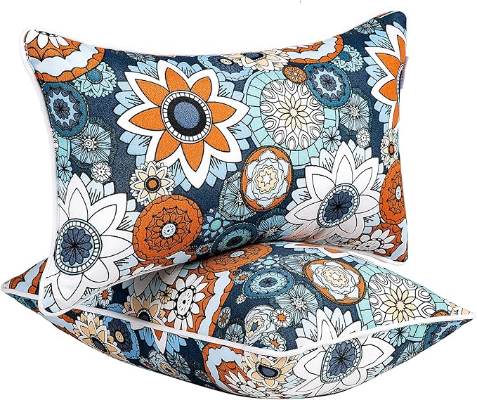 JMGBird 12×20 Inch Outdoor Lumbar Pillows Pack of 2 Waterproof Throw Pillows with Insert Rectangular Decorative Garden Cushion for Home Furniture Patio Coach Sofa