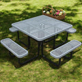 HIMcup 46" Square Picnic Table W/Benches,Heavy Duty Metal Picnic Table Set with 2in Umbrella Hole, 1600 lb Capacity,Commercial Dining Table Furniture for Yard Patio Lawn Party Coffee Shop
