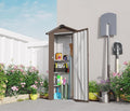 2.5x1.4 FT Outdoor Storage Shed, Tool Shed with Waterproof Roof and Lockable Door,Metal Shed with Adjustable Open Shelves for Backyard Garden Patio Lawn,Brown