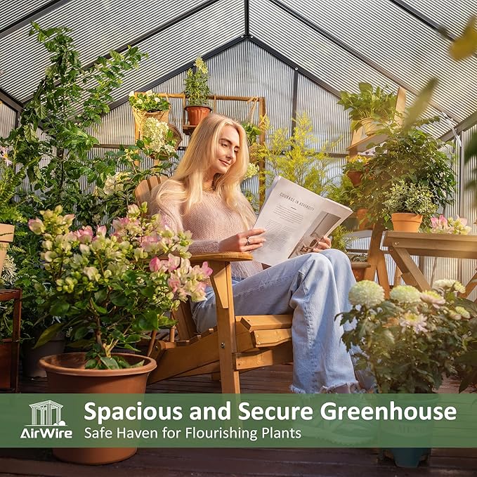 8×12 FT Greenhouse for Outdoors, Quick Setup Polycarbonate Greenhouse with Roof Vent, Walk in Green Houses for Outside for Outdoor Garden Backyard, Black