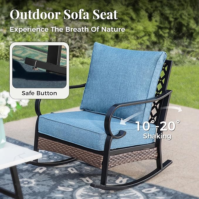 Patio Furniture Set with Coffee Table, Outdoor Conversation Set with 2 x Rocking Chairs, 1 x 3-Seat Sofa for Lawn Garden Backyard, Navy Blue