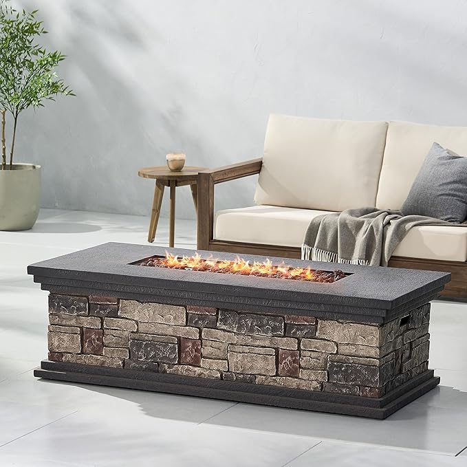 Propane Fire Pit Table, 56 Inch Firepits for Outside, Rectangular Gas Fire Pit for Outside Patio, MGO Propane Fire Table, 50000BTU, Stone Gray