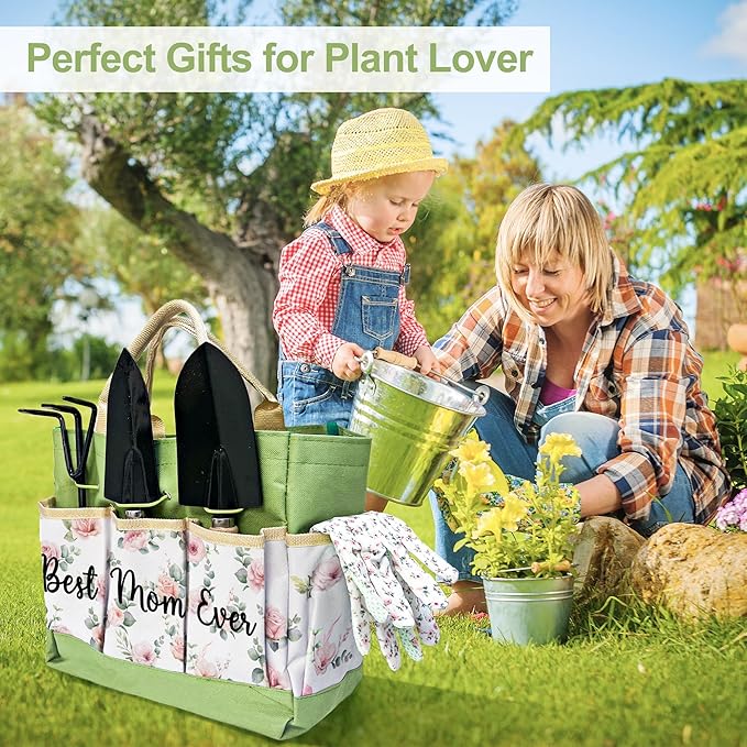 Gifts for Mom Christmas, Gardening Kit Mom Gifts from Daughters Floral Gardening Tools and Durable Garden Tools Organizer Tote, Ideal Gardening Gift for Women on Christmas Plant Lover Present