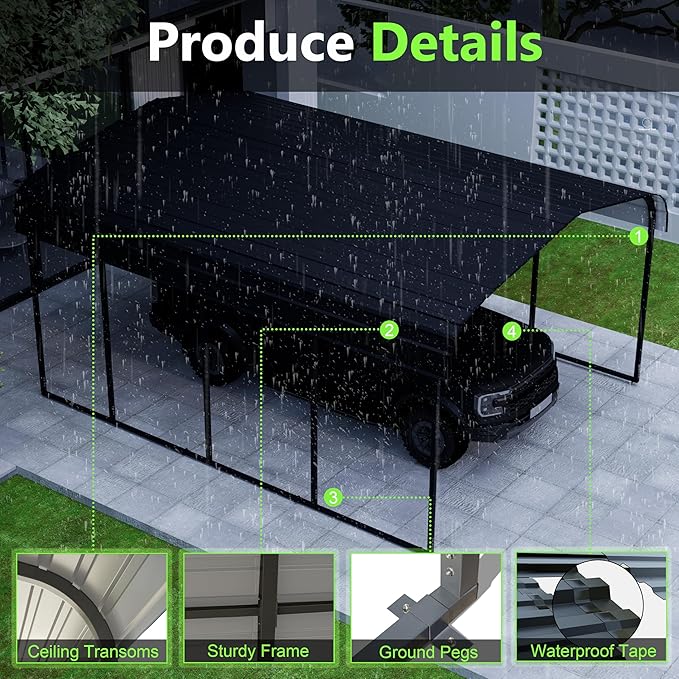 Royal Windsor Metal Carport 12×20 FT Car Port, Outdoor Storage Heavy Duty Metal Canopy Multi-Use Garage Shed for Car and Truck, Carport Kit with Galvanized Steel Roof Building and Frame