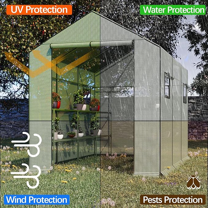 9.75 ft Big Greenhouse, Waterproof Green Houses for Outdoor Garden, Portable Greenhouse for Yard with Roll-Up Zipper, 18 Shelves - Walk-in(9.75x6.9x5.6ft)