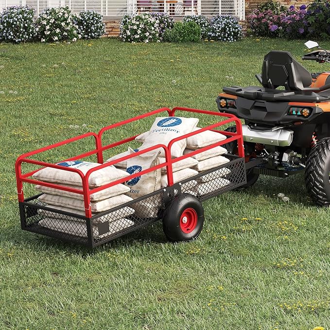 GarveeLife ATV UTV Trailer Tow Behind Dump Cart, 1600 lbs 22 Cubic Feet Heavy Duty Yard Garden Trailer Pull Behind with Removable Sides & All Terrain Tires, Fits Lawn Mower, Tractor, Garden