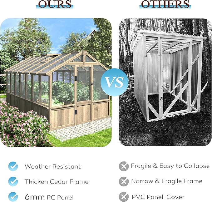 MUPATER 8 x 14FT Walk-in Wooden Greenhouse, Heavy Duty Green House Kit with Ventilated Window & Lockable Door, Greenhouse for Outside Garden, Backyard, Patio, Lawn