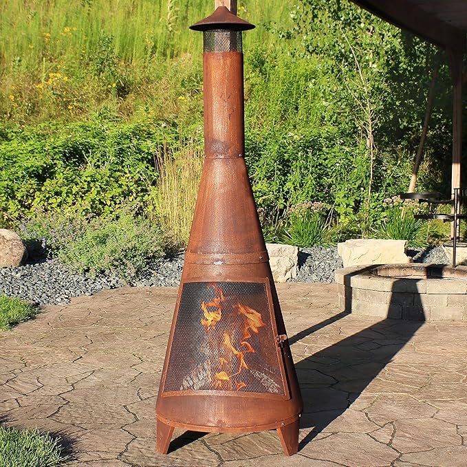 Sunnydaze 70-Inch Rustic Chiminea Outdoor Fireplace - Outdoor Wood-Burning Chiminea Fire Pit - Chimney Fire Pit
