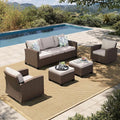 HERA'S HOUSE Wicker Patio Furniture Set with Swivel Glide Chairs, 5 Pieces Outdoor Conversation Sofa Sets with Cushions for Deck Lawn Backyard, Beige