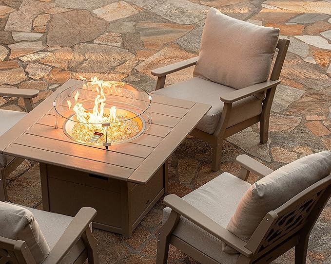 POLYWOOD® Square 42" Fire Pit Table (White)