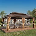 GAZEBEST 12' X 20' Hardtop Gazebo, Outdoor Galvanized Steel Double Roof Permanent Aluminum Frame Pavilion Pergola Canopy with Privacy Curtains for Garden, Patio, Backyard, Deck and Lawns.