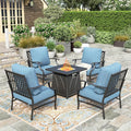 HERA'S HOUSE 5 Pieces Patio Furniture Set with Fire Pit Table, 4 x Thick Cushioned Chairs, 1 x Fire Pit Table (50,000 BTU), All Weather Outdoor Conversation Set for Garden, Backyard, Lawn, Navy Blue