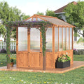 8x13FT Greenhouse Kit with Pergola, Wooden Greenhouse with Cedar Frame, Outdoor Wood Greenhouses with Roof Vent, Wood and Polycarbonate Walk-in Greenhouses