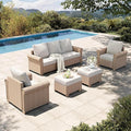 HERA'S HOUSE 5 Pieces Patio Furniture Set, All Weather 7 Seats Outdoor Wicker Sofa with Ottoman, 5.5" Thick Waterproof Cushion Conversation Set for Garden Deck Backyard, Beige