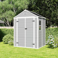 6x5 FT Resin Storage Shed,Garden House with Floor & Lockable Door,Waterproof Plastic Tool Sheds W/Slanting Roof Visual Window & Air Vents for Bicycles,Lawnmowers,Lawn,All Weather Use,Gray