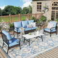 Patio Furniture Set with Coffee Table, Outdoor Conversation Set with 2 x Fixed Chairs, 1 x 3-Seat Sofa for Lawn Garden Backyard, Blue