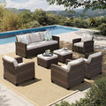 HERA'S HOUSE Wicker Patio Furniture Set, 7 Pieces Outdoor Seating Furniture, Patio Conversation Sofa Sets with Ottomans for Backyard Lawn Deck, Beige