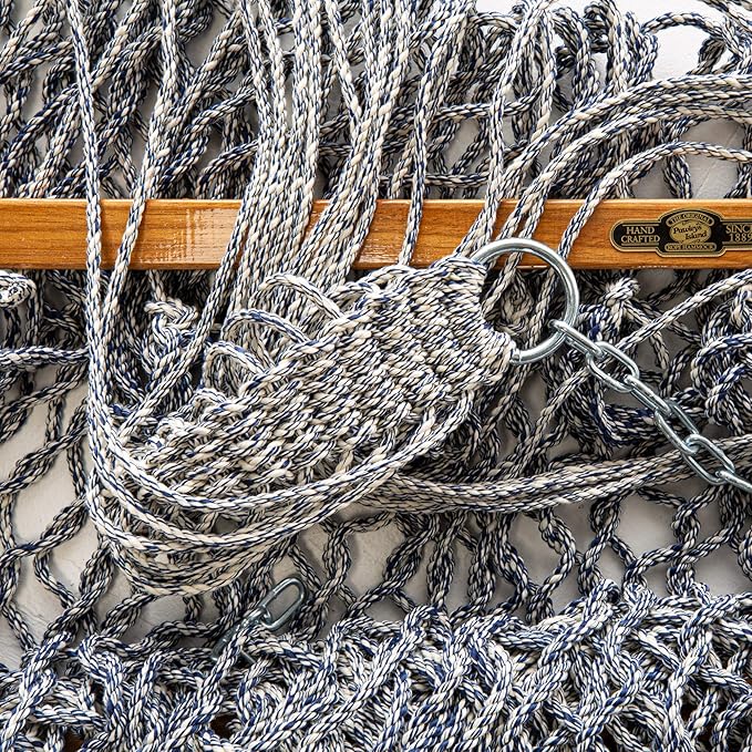 Original Pawleys Island Large Navy DuraCord Rope Hammock – 13 ft. x 55 in., 2-Person, 450 lb Capacity, Oak Spreader Bar, Zinc-Plated Hardware, Handcrafted in The USA