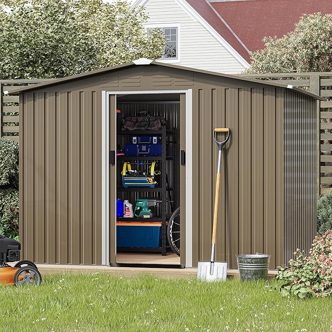 Kurapika Outdoor Storage Shed, 8x6FT Large Metal Tool House with Opening and Lockable Door, for Garden, Patio, Backyard, Lawn