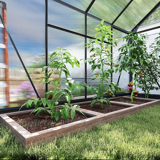 Outsunny 6' x 8' Greenhouse for Outdoors, Polycarbonate Greenhouse with Rain Gutter and Roof Vent, Aluminum Walk-in Green Houses for Outside for Patio Backyard Garden, Gray