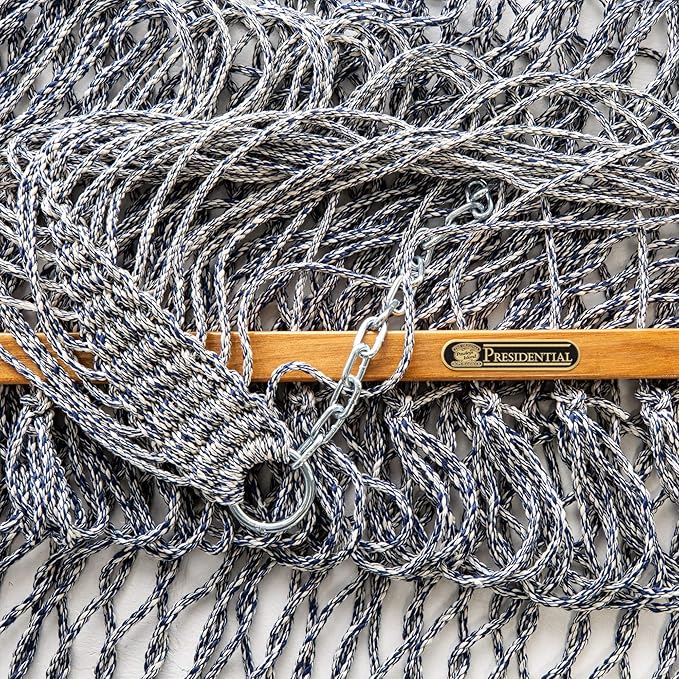 Original Pawleys Island Deluxe Navy Oatmeal Heirloom Tweed DuraCord Rope Hammock – 13 ft. x 65 in, 2-Person, 450 lb Capacity, Oak Spreader Bar, Zinc-Plated Hardware, Handcrafted in The USA
