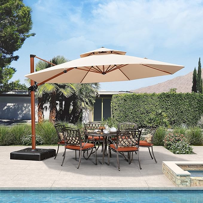 PURPLE LEAF 13ft Patio Umbrella Outdoor Round Umbrellas Large Cantilever Umbrella Windproof Offset Umbrellas Heavy Duty Sun Umbrella for Garden Deck Pool Patio, Beige