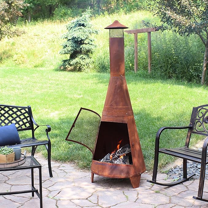 Sunnydaze 70-Inch Rustic Chiminea Outdoor Fireplace - Outdoor Wood-Burning Chiminea Fire Pit - Chimney Fire Pit