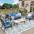 Patio Furniture Set with Coffee Table, Outdoor Conversation Set with 2 x Fixed Chairs, 1 x 3-Seat Sofa for Lawn Garden Backyard, Navy Blue