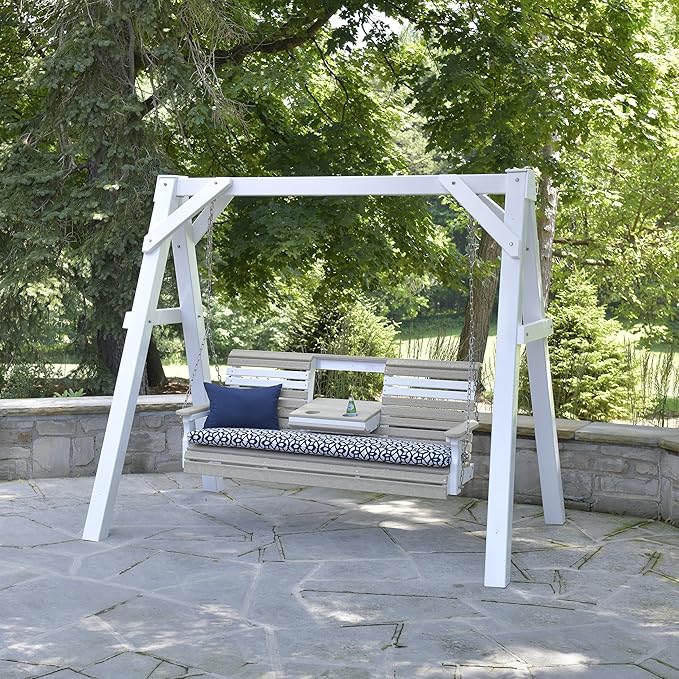LuxCraft 5' Poly Rollback Plain Porch Swing with Flip Down Center Console, Made with Recycled Plastics - Made in USA (Antique Mahogany)