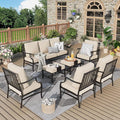Patio Furniture Set 7 pcs, Outdoor Patio Furniture, 3-Seat Sofa, 4 Single Chairs, 2 Ottomans and 5.75" Extra Thick Cushion, Patio Conversation Set for Garden Backyard Deck,Beige