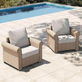 HERA'S HOUSE Patio Furniture Set, 2-Piece Outdoor Wicker Chairs with Widened 5.9" Armrests and 5.5" Thick Waterproof Cushions, All Weather Conversation Set for Lawn Backyard Garden, Beige