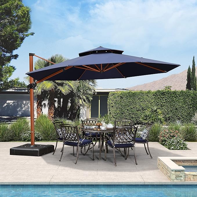 PURPLE LEAF 13ft Patio Umbrella Outdoor Round Umbrellas Large Cantilever Umbrella Windproof Offset Umbrellas Heavy Duty Sun Umbrella for Garden Deck Pool Patio, Navy Blue