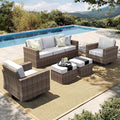 HERA'S HOUSE Swivel Glide Patio Furniture Set with 4.92" Widened Armrest Chairs, Outdoor Conversation Set, 5 Pieces Deep Seating Yellow Rattan Sofa with 5.5" Gray Cushions for Deck Garden Yard