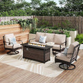 Patio Furniture Set with 56" Fire Pit Table, Premium Outdoor Wicker Metal Frame Furniture with Upgraded Waterproof Thick Cushions for Porch, Poolside, Deck, and Yard（4 Pieces,Beige
