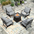 HERA'S HOUSE 5 Pcs Patio Furniture Set with Fire Pit Table, 4 x Thick Cushioned Rocking Chairs, 1 x 28 Fire Pit Table (50,000 BTU), All Weather Outdoor Conversation Set for Garden Backyard Lawn Grey