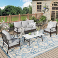 Patio Furniture Set with Coffee Table, Outdoor Conversation Set with 2 x Fixed Chairs, 1 x 3-Seat Sofa for Lawn Garden Backyard, Light Grey