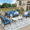 Patio Furniture Set with Coffee Table, Outdoor Conversation Set with 2 x Fixed Chairs, 1 x 3-Seat Sofa for Lawn Garden Backyard, Pacific Blue