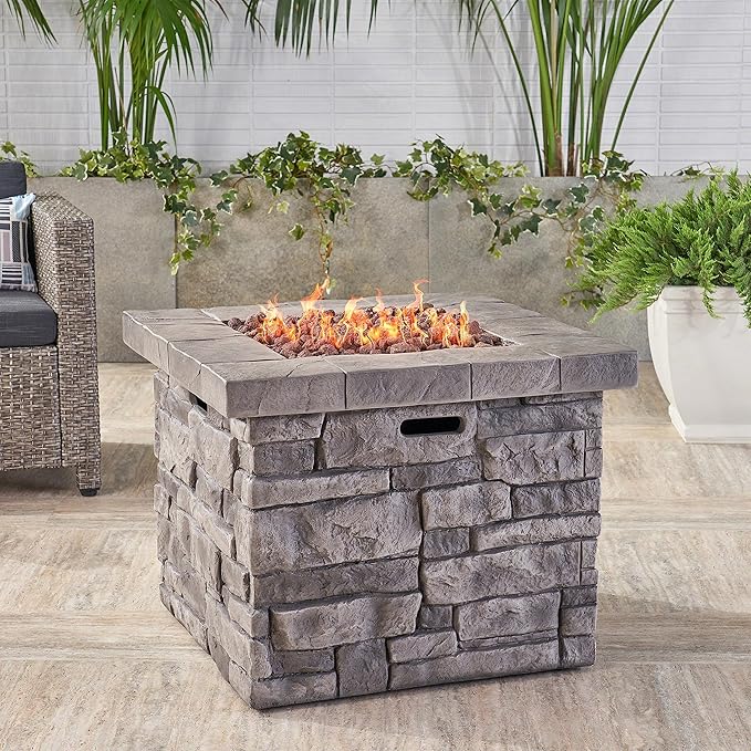 Propane Fire Pit Table, 30 Inch Firepits for Outside, Square Gas Fire Pit for Outside Patio, MgO Propane Fire Table, 40000BTU, Grey