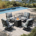 HERA'S HOUSE 5 Pieces Fire Pit Patio Furniture Set, 4 x Thick Cushioned Swivel Chairs with 28" Fire Pit Table (50,000 BTU), Outdoor Conversation Set for Garden, Backyard, Lawn, Grey