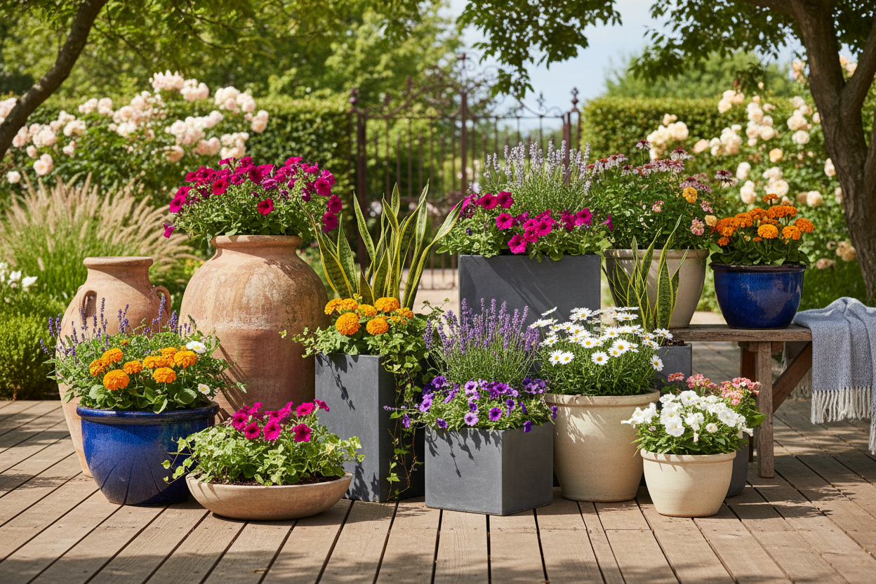 Planters & Pots: Elegant designs that complement any garden style. (make it real photo)