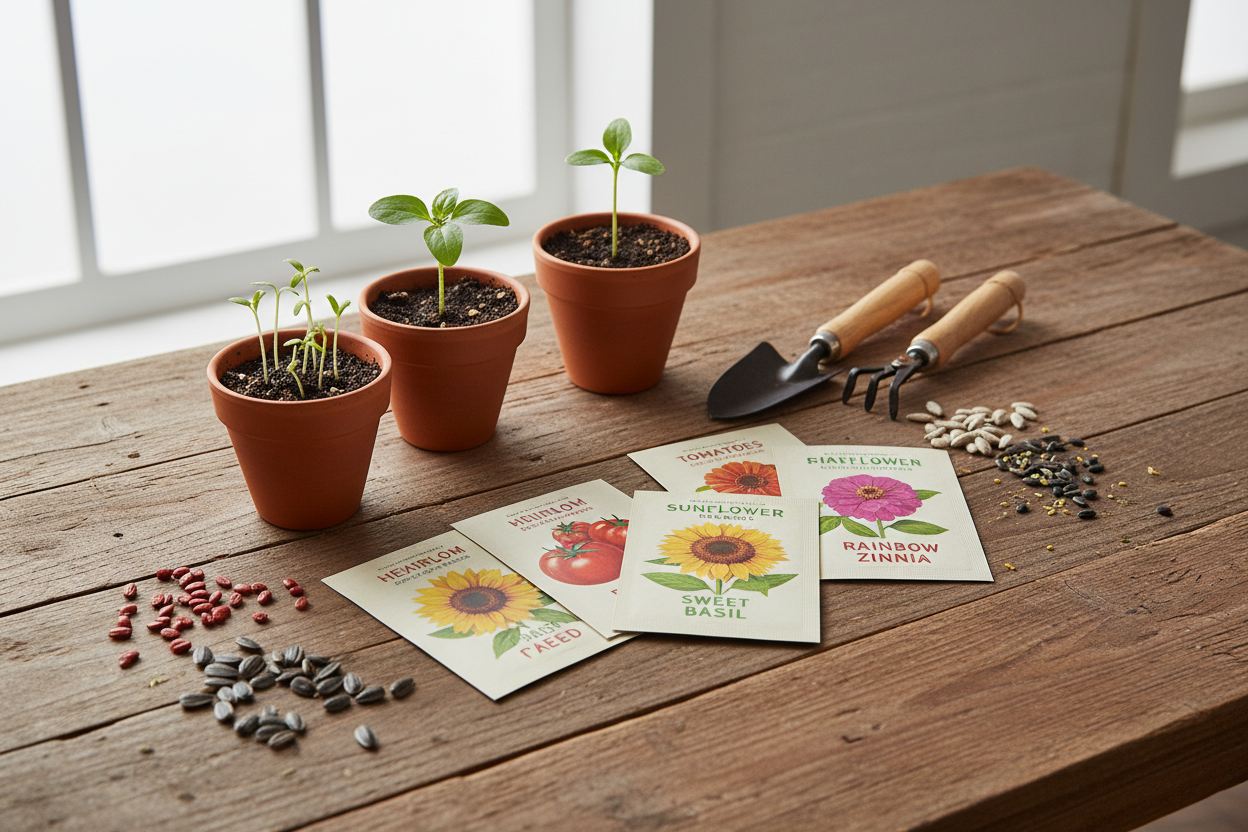 Seeds & Plants: Carefully selected varieties to suit every season and climate. (make it real photo)
